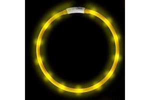 Ewolee Collar Luminoso Perro, Led Perro Collar USB Recargable, 3 Modos de Luz Collar de Seguridad para Mascotas Ajustable para Perros Gatos Pequeños, Medianos y Grandes (Amarillo)