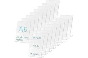 LOOPUNK 10 Stück A6 Acryl-Schilderhalter, Acryl-Poster-Menühalter, lehnt sich an Plexiglas-Prospekte, Display-Ständer, Poster-Menühalter für Büro, Geschäft, Restaurant