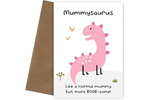 HEY CHIMP Mum Birthday Cards from Son or Daughter - Mummysaurus Card - Pink Dinosaur Bday Card for Mummy from Little Boy, Girl or Toddler. Perfect for Mummy, Mam, Mom