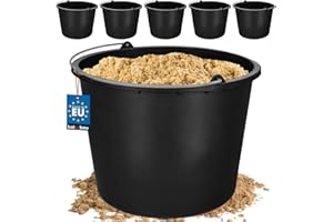 KOTARBAU Juego de 5 cubos de plástico de 20 l para la construcción, cubos para mortero, cemento, agua, cubo de jardín, negro