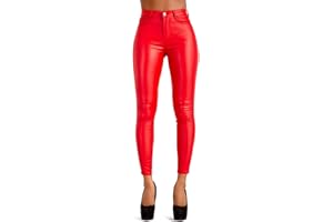 Glook Pantalon Slim Noir en Similicuir pour Femmes avec Leggings