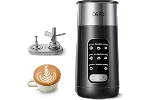 DREO Milk Frother, 8-in-1 Electric Milk Frother, 435ml Silent Milk Steamer & Hot Chocolate Maker, 45 dBStainless Steel Automatic Foam Frother for Latte Art-Level Microfoam, Coffee, Easy to Clean, LED