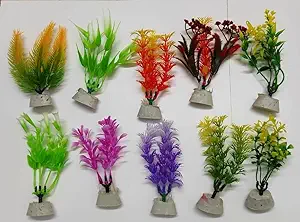 Aquarium Artificial Plastic Plant Fish Tank Decoration Multicolor Plant Aquarium Plant Anchor Ornaments for Fish Tank (Set of 10 pcs)