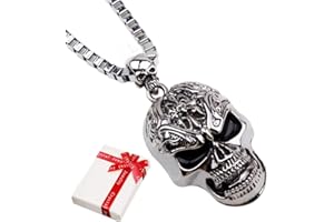 cholinchin Schmuck Edelstahl Totenkopf Skull Kette mit Anhänger,Punk Rock Schmuck Schädel Halskette Totenkopf Schädel Anhänger Biker Gotik mit 60cm Kette für Herren Mann,Silber