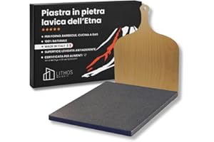 LITHOS MATERIE KIT PIETRA ANTIADERENTE LAVICA OLLARE ETNEA PER PIZZA 39 x 35 x 2 + PALA PER FORNO ELETTRICO A GAS E BARBECUE PER CARNE PESCE E VERDURE REFRATTARIA