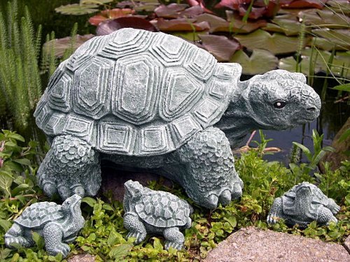 Steinfigur Schildkröte 4er Set - Grün, Deko, Figur, Garten, Stein, frostsicher