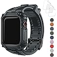 Fullmosa Compatible with Apple Watch Strap 44mm with Bumper Case, Rugged iWatch Strap with Screen Protector for Apple Watch Series 6/5/4/SE/SE2, Grey
