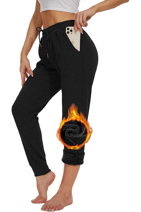 Pantalón Chándal Mujer Invierno Con Forro Polar - Algodón, Cintura Elástica Con Cordón, Bolsillos