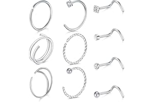 LAURITAMI 20G Piercing Naso acciaio chirurgico piercing naso cerchio Oro Argento C forma S forma anello Piercing Naso Orecchini Piccolo Doppio Piercing Anello Naso per donne uomini ,Confezione da 10 pezzi