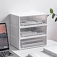 BUYMORE Beautiful Useful Youthful Desk Organizer, 2 Pack Tabletop Organizer Drawers, Clear Stackable Storage Box, Desktop Drawer for Office, Home, Bathroom, Stationery Makeup Skincare Organiser
