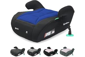 My Babiie Booster Lite R129 Car Seat - Lightweight at 1kg, Approx. 6-12 Years (125-150cm, 22-36kg), i-Size Backless Child Car Seat, Group 3, Compact, Portable, Ideal for Travel - Black & Blue