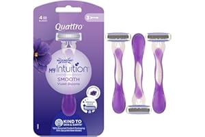 Wilkinson Sword Quattro My Intuition Smooth Violet Blooms - Jednorazowe maszynki do depilacji dla kobiet 4 arkusze nawilżające, golarki do depilacji dla kobiet, wrażliwa skóra, 3 sztuki