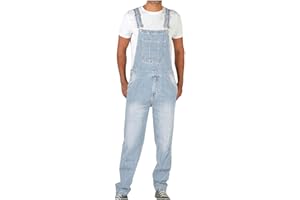 Keepink Denim Dungarees for Men UK Plus Size Long Pants Jeans Overalls Workwear Adjustable Strap Dungaree Mens Casual Sleeveless Rompers Suspender Playsuits Jumpsuits Pocket