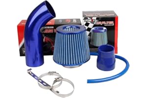 Pindex Cold Air Intake Filter 3in Air Induction Kit Cold Air Filter Kit with Alumimum Pipe for Car Automobile Racing Engine - Blue
