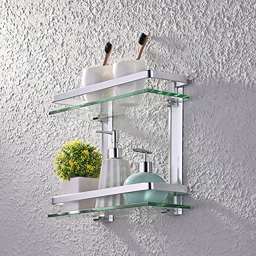 KES 8mm starkes Sicherheitsglas Regal mit Aluminium-Pfosten-Wall Mount rechteckigen Doppeldeck, A4126B - 6