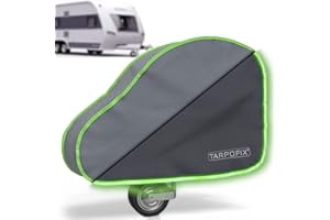Tarpofix® Copritimone caravan con strisce riflettenti - Copri gancio roulotte universale per roulotte con doppia chiusura a scatto - Copri gancio traino per rimorchi con gancio