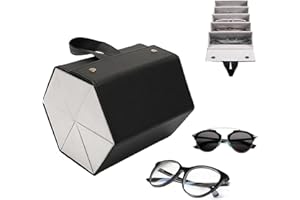 CHENKEE Almacenamiento Gafas Sol, 6 ranuras Caja de Gafas Organizador de Gafas de sol de Viaje Estuche de gafas cuero PU Caja de Exhibición Colgante de gafas Plegable para Almacenamiento de Gafas (Negro)