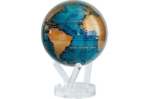 Globo MOVA Mapa Mundial Azul y Oro 4.5"con Base Globo Giratorio Solar, Regalo Único, Decoración para Hogar y Oficina para Hombres, Mujeres y Niños