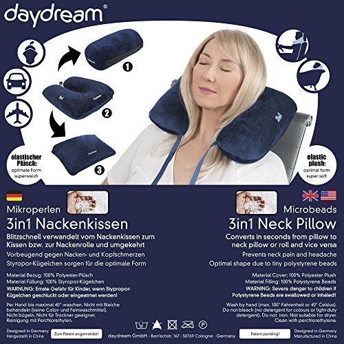 daydream: patentiertes 3-in-1 Nackenkissen mit Mikroperlen, dunkelblau - 5