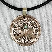 Unisex Anhänger aus Bronze(Gold oder Silber Farbe) auf Bestellung gemacht, Yggdrasil, keltischer Lebensbaum mit 1 C.Zirkonia (8 Farben möglich), Lederschnur