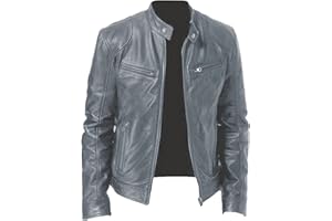 XOMART Giacca in Pelle Sottile da Uomo con Colletto Rialzato Primaverile E Autunnale Giacca in Pelle da Motociclista con Decorazione Tascabile