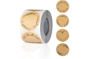 ZTVOWTO 500 Piezas Etiquetas Adhesivas Personalizadas,de Kraft, Round, de Tela, Etiquetas para Jam Tubes,Botellas,Productos Horneados,Regalos,Sobres (marrón-2)