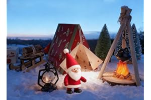 LUCKEEY Wichtel Zubehör Set – Weihnachtselfen Camping Deko mit Miniatur Zelt, Schlitten, Bündel Brennholz, Stöcken, Hängeofen, Lagerfeuer, Tragelampe & Schnee