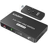 Switch HDMI 4K@60Hz, KOOFIT Sdoppiatore HDMI 3 In 1 Out Automatico HDMI Splitter con Telecomando, 3 Porte HDMI Switch Support