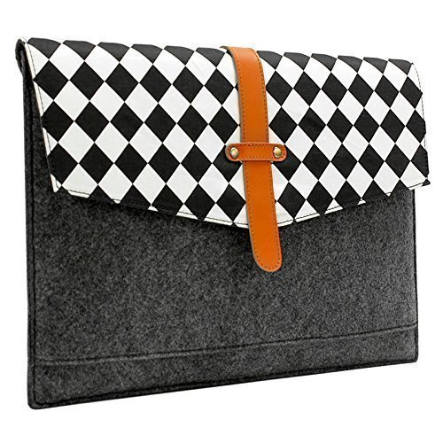 Lavievert Filz u. Leder Laptop-Tasche, Schutzhülle Tasche mit Schwarz-Weiß-Raster und zwei internen Taschen für 13 Zoll Macbook Air / Pro / Pro Retina und 13-13,3 Zoll Laptop / Notebook [ Grau ]