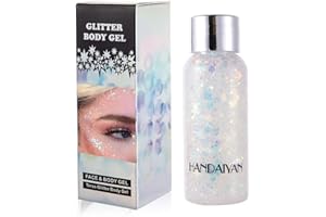 GL-Turelifes Sirène Paillettes Chunky Glitter Liquide Fard À Paupières Glitter Body Gel Festival Glitter Cosmétique Visage Cheveux Ongles Maquillage Longue Durée Mousseux 30g (09# Blanc)