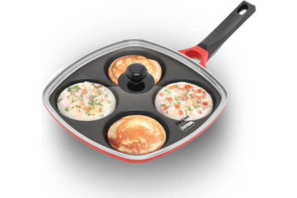 Hawkins 30 cm Die-Cast Multi Snack Pan with Glass Lid, Nonstick Mini Uttapam Tawa, Pancake Pan, Red (DCMS30G)