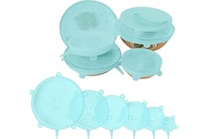HUSAIHU 6 PCS Silicone Lids Food Covers, Different Sizes Reusable for Cups Bowls, Stretch Microwave Freezer Can, 100 Percent Safe Grade Round Shaped Tin Cover (Green)