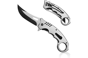 HONZIN Nóż składany 2 w 1 Scyzoryk ze stali nierdzewnej 3Cr13 z kluczem wielofunkcyjnym noże Uchwyt ze szczotkowanej stali Ergonomiczny przenośny nóż survivalowy na kemping (Srebro)