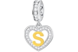 GLOWDAS 18K plaqué or lettre charms initiale A à Z collier pendentif, Perles d'alphabet pendentif coeur cz argent sterling 925 pour bracelet de bricolage européen, Cadeaux pour Valentiens/Noël/Famille