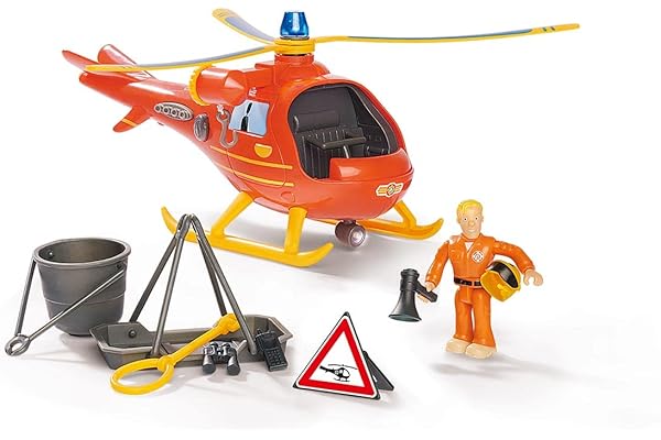 Simba 109252510 – Sam Le Pompier Wallaby Hélicoptère Wallaby avec Figurine Tom, avec Son Original, lumière Bleue, projecteur de Recherche, treuil, 15 cm, à partir de 3 Ans