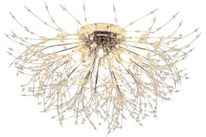 ‎JIINOO JIINOO Moderne Feuerwerk Kronleuchter,6 G9 Lichter Löwenzahn Deckenlampe Deckenleuchte Halbbündige Kristallleuchten LED Pendelleuchten für Wohnzimmer Schlafzimmer (Ohne Glühbirne) 62cm