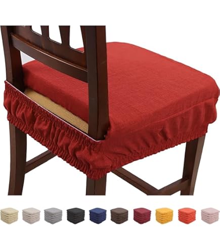 Cuscini Sedia Con Fascia Elastica - Set Da 6, 40x40cm, Fantasia Cuori, Bordeaux, Sfoderabili - Foto 2