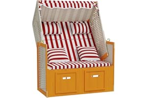 Hommdiy Strandkorb mit Kissen Poly Rattan und Massivholz Rot & Weiß