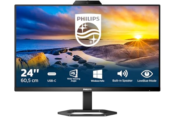 Philips 24E1N5300HE Monitor 24 Pulgadas FHD, 75Hz, IPS, 1 ms MPRT, Adaptive Sync., FreeSync, Altura Ajustable, Altavoces (1920x1080, 1x HDMI 1.4, 1x DP 1.2, USB-Hub), Negro