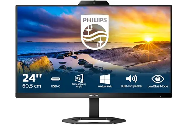 Philips 24E1N5300HE Monitor 24 Pulgadas FHD, 75Hz, IPS, 1 ms MPRT, Adaptive Sync., FreeSync, Altura Ajustable, Altavoces (1920x1080, 1x HDMI 1.4, 1x DP 1.2, USB-Hub), Negro