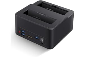 WOWFAST Docking station USB 3.0 doppio alloggiamento per dischi rigidi/SSD SATA da 2,5"/3,5" (fino a 2x16TB) con lettore di schede SD/microSD integrato. Supporta la clonazione offline, Plug & Play