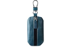 PORRASSO Véritable Cuir Voiture clé Cas Étui Porte-clés Portable Car Key Case étanche Mini Portefeuille Protection pour Télécommande Porte-clés Domestique Utilisation Cas Clé Quotidienne Bleu