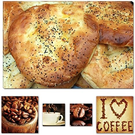 Eco Light Wall Art Canvas Bundle Ramadan Bread 60 x 90 cm for Home Décor and Coffee Lover Collage Set of 4 Framed Artwork for Home Decor and Restaurant