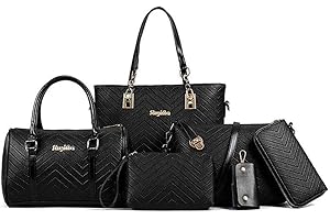 AlwaySky Damen Handtaschen Set 6 Stück PU-Leder Top Griff Tasche Frauen Shopper Geldbörse Umhängetasche