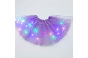 DONEMORE7 Tutu-Rock mit Sternen und Pailletten, für kleine Mädchen, LED-Licht, Tutu-Rock, neonfarben, leuchtend, Partykleid, Tanzkleid, Prinzessinnenkleidung, Ballett für 3-8 Jahre alte Kinder