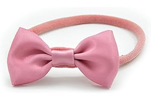 PrettyBoutique Baby Girls Satin Bow Soft Skinny Elastic Nylon Headband Hair Band Accessories