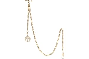 TREEWETO Taschenuhrkette mit T Bar Endstück Albert T-Bar Taschenuhr Kette mit Antiker Lebensbaum Anhänger und 2 Haken für Weste Knopfloch