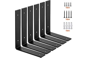 MLOQI 6 Pack Heavy Duty Shelf Brackets, 5mm Thick Scaffold Board L Wall Brackets for Shelves, Black Industrial Shelves Support (8"x6"/20cm x 15cm)
