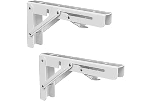 Highdecora Folding Shelf Bracket, 2 Pcs Heavy Duty Foldable Shelf Brackets Metal Wall Mounted Foldable Triangle Support Brackets for Table DIY Work Bench (White, 10 inch)
