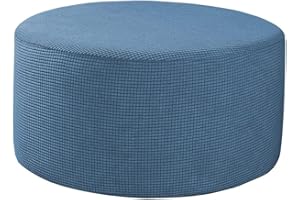 Baoblaze Ottoman Fodere Rotondo Poggiapiedi Poggiapiedi Protector Cover in Tessuto Elasticizzato di Stoccaggio Pouf Copre, di Alta Spandex Fodera Lavabile in - Blu
